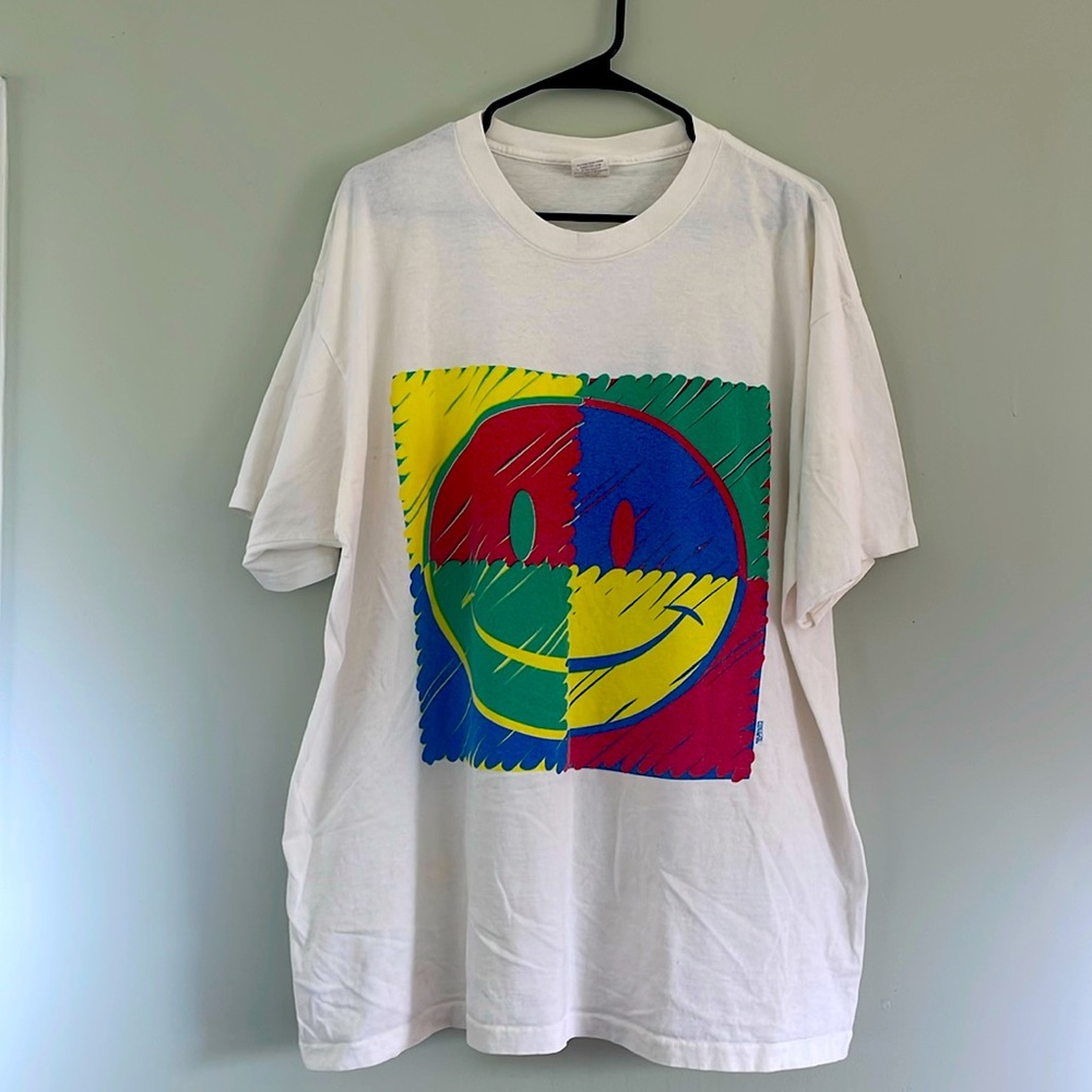 Vintage 1990's SMILEY FACE Andy Warhol PRINT T-SHIRT Freeze NYC